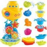 Bath Toys for Toddlers 1-3 Baby Bathtub Toys for 1 2 3 Year Old Girl Boy Birthday, Kids Bath Toys with Stacking Cups, Floating Boats, Sea Animal Rubber Toys (Orange)