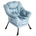 AIMEZO Modern High Back Sofa Chair Fabric Lazy Chair Accent Contemporary Lounge Chair Single Steel Frame Leisure Sofa Chair with Armrests and A Side Pocket Light Blue