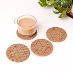 Geometric Fusion: Set of 4 Cork Coasters | 8mm Thickness | Round 3.5" Diameter | Tabletop Décor | Perfect for Cups, Mugs, Cans, and Glasses