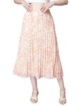 NUEVOSDAMAS Women's Stripe Print High Waist Skirt Pleated A-line Long Skirt Beach Elasticated Orange Midi Skirt