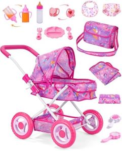 BABESIDE 14-Piece Baby Doll Stroller Set, Fits 10-12 Inch Dolls