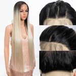 Style Icon 38 Inches Lace Front Wig Human Hair Quality Super Long Straight Wigs for Women Synthetic Hair Replacement HD Lace 150% Density (TTPG 6/613F/1001E, 13×4 Lace 38 Inch)