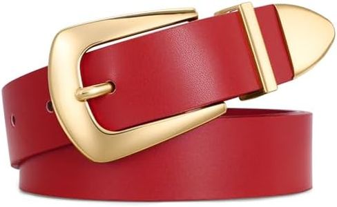 WHIPPY Women Leather Belt for Jeans Pants Dresses Fashion Ladies Western Leather Belt with Solid Gold Buckle S Red