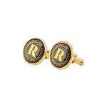 Ollera Gold Cufflinks Initial Alphabet R for Men and Boys, Premium Collection Name Initial Alphabet Letters, Formal Gold Plated Brass Cufflink, Birthday Gift for Men and Boys