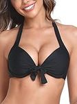 RELLECIGA Women's Black Push Up Bikini Top Knot Front Underwire Bathing Suit Size Medium