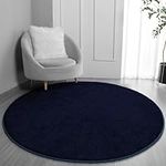 FlyDOIT Round Area Rugs for Bedroom Living Room, 5x5 Navy Blue Super Soft Comfy Thickened Memory-Foam Indoor Circle Carpets, Modern Aesthetic Minimalist Carpet for Boys Girls Adults Nursery Home Décor