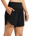 Libin Womens 5 Inches Athletic Running Shorts with Liner Quick Dry Workout Gym Shorts for Lounge Sports with Zipper Pockets,Black L