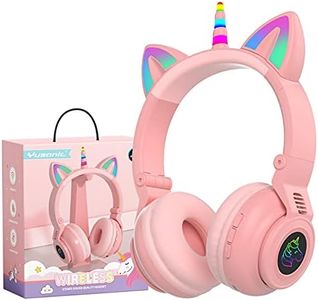 YUSONIC Unicorn Kids Headphones for Girls,Unicorn Bluetooth Headphones Foldable for Girls Toddlers Tablet/ipad/Amazon fire,Light Up Kids Wireless Headphone Birthday Gifts (Pink 2)