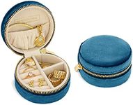 Benevolence LA Plush Velvet Travel Jewelry Box Organizer, Mini Travel Jewelry Case, Jewelry Travel Organizer, Travel Jewelry Organizer, Small Jewelry Box Travel, Jewelry Travel Box - Ocean Blue