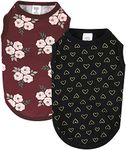 Luvable Friends Dog Pet Dog and Cats Cotton T-Shirts 2pk, Hearts Burgundy Floral, Small