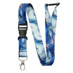 ROLSELEY Marble Lanyard Neck Strap with Detachable Metal Clip & Safety Breakaway for ID Badge Holder and Passes for Everyday Use at Office, School, Events - Office Gift Idea - BLUE MARBLE Pattern