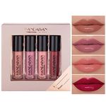 Lip Gloss Set 4 Pcs, Moisturizing Liquid Lipstick Set, Nude Pink Lip Plumper Gloss, Waterproof Lip Gloss for Women Long Lasting, Moisturizing Hydrating Tinted Lip Balm Set for Women Gifts