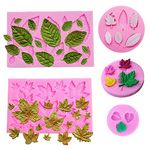 HASTHIP 5Pcs Silicone Leaves Fondant Molds 3D Mini Maple Leaf Rose Shaped Diy Cake Decoration Molds, 20 x 10 x 3 Centimeters