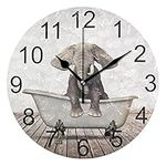 J JOYSAY Custom Bathtub Elephant Round Wall Clock for Kitchen Bathroom Silent Non Ticking Decorative Personalized Wall Clock Battery Operated Home Office Art Customized Clock, 9.5 Inch