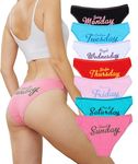 Buankoxy Women's Cotton Bikini Briefs Underwear Week Days Printed Panties 7 Pack(Multicolor,10)