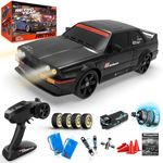 Toysmenia RC Drift Car for Kids Adults 1:16 Scale 2.4Ghz 4WD High Speed RTR Racing Car 30KM/H with Led Lights Remote Control Vehicle Sport Toy Gifts,Two Batteries & Drift Tire Included,Black