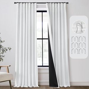 PANELSBURG White Blackout Heavy Insulated Curtains for Winter 90 Inches Long 2 Panel Set, Boho Room Darkening Pleated Thermal Curtains with Hooks for Bedroom Living Room 50 X 90 Inch 2 Panels Set