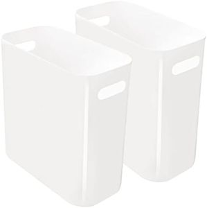 Youngever 2 Pack 10L Slim Trash Can, Re-usable Plastic Garbage Container Bin, Trash Bin with Handles for Home Office, Living Room, Study Room, Kitchen, Bathroom (White)