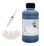 Ink+ Black Ink Refill Ink Kit Dye Ink 250ML for HP Inkjet Printers Refillable Ink Cartridges CISS CIS System with Syringe & Glove (9 oz Blak)