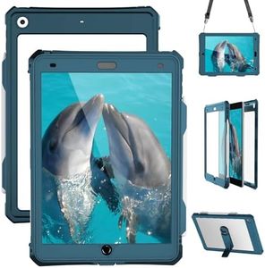 MRUOZRUI iPad 9th 8th 7th Generation Case Waterproof, Full Body Protective Shockproof Case with Built-in Screen Protector, Pencil Holder, Stand, Shoulder Strap for iPad 9th 8th 7th Gen 10.2 inch Teal