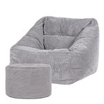 icon Morgan Cord Bean Bag Chair and Pouffe, Grey, Giant Bean Bag Armchair, Large Bean Bags for Adult with Filling Included