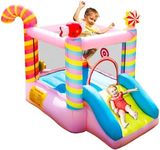NBSPORT Bounce House, Inflatable Sweet Candy Style Bouncer with Slide for Kids Toddlers 3-6 Year Old, Jump Bouncy Castle for Backyard, Not Included Blower