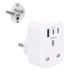 UK to European Plug Adapter with 3 USB Ports(2 USB C), EU Schuko Travel Adaptor for Germany France Spain Turkey Russia Iceland Greece Poland Portugal Austria Netherlands(Type E/F)