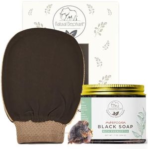 Natural Elephant Premium Kessa Hammam Glove and Moroccan Black Soap with Eucalyptus Essential Oil 200g (7oz) Combo Spa Exfoliation Kit