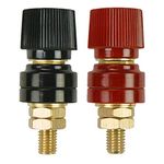 3/8" Copper Battery Terminal Stud Connector, Ampper M10 Remote Battery Binding Post Junction Post Block Terminal Kit, Pack of 2 (Red and Black)