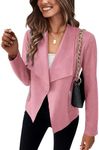 BTFBM Women's Fashion Faux Suede Jackets 2024 Spring Summer Clothes Lapel Long Sleeve Open Front Outerwear Cropped Coats(Solid Pink, Large)