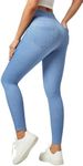 IUGA Jeggings for Women Tummy Control Pull on Stretchy Jeans High Waisted Skinny Jean Leggings with Pockets Trendy Casual Misty Blue