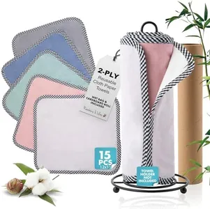 Rainbows & Lilies 15 Reusable Paper Towels Plus Wet Bag & Cardboard Roll – 2-Ply Soft Absorbent 100% Cotton Bamboo Paper Towels - 12x11 Washable Zero Waste Paperless Hand & Kitchen Cleaning Cloths