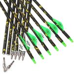 surwolf 31 Inch Archery Carbon Arrow Practice Hunting Arrows Spine 500 with Removable Tips Targeting Arrows for Compound & Recurve & Long Bow 6/12pcs (12pcs arrows)