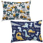 Baby Toddler Pillowcase, 2 Pack 100% Soft Cotton Cot Bed Pillow Pair Cases for Boys Girls Bedding, Kids Pillow Covers 40 x 60cm, Travel Small Pillow Pillowcase with Envelope Closure (Dinosaur+Tractor)