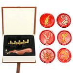 Wax Seal Stamp Kit, Afobby Flower Wax Seal Stamp Set with 6 PCS Removable Brass Heads and 1 Wooden Handle, Retro Fern Lavender Plant Sealing Wax Stamps for Wedding Invitation Envelopes Decoration