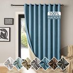 MIULEE 100% Blackout Curtains Linen Textured for Sliding Glass Door Double Wide Thermal Insulated Light Blocking Drapes with Grommet for Bedroom Living Room 1 Panel 100" Wide x 84“ Long Dusty Blue