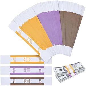 300-Pack Money Bands for Cash With Self-Adhesive Assorted Labels Including 1000, 2000, 5000, Currency Straps, Bill Wrappers for Home, Business Use, 3 ABA Standard Colors