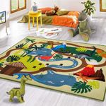 Booooom Jackson Kids Dinosaur Rug 150x200 cm Play Rug Area Rug Play Mat for Playroom Classroom Bedroom Activity Rug Learning Carpet for Kids Boys Girls