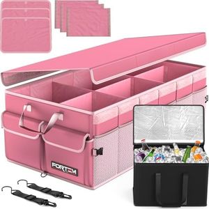 FORTEM Car Trunk Organizer with Cooler, Car Storage Organizer, Collapsible Multi Compartment Car Organizer, SUV Trunk Organizer, Non Slip Bottom, Adjustable Straps Soft Cover 105L (Pink, XX-Large)