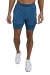 TCA Men's Flyweight 2 in 1 Lightweight Running/Gym Shorts with Pockets - Iron Blue, XXL