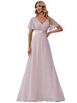 Ever-Pretty Women's Double V-Neck Short Flutter Sleeves Empire Waist Elegant Chiffon Floor Length Mother of The Bride Dresses Lilac 18UK