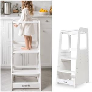 dadada Toddler Tower Kitchen Step Stool with Adjustable Height, Learning Helper - White