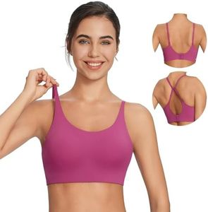 baleaf Sweatleaf Adjustable Sports Bras for Women, Padded Racerback Yoga Bra, High Impact Molded Cup Workout Bra Rose Red XL