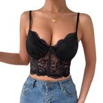 Haibang Vest Tops Women UK Sexy Lace Corset Tops V Neck Crop Tops Spaghetti Strappy Cami Tops Backless Slim Fit Camisole Bralettes Mesh Bustier Sleeveless Tank Tops Party Clubwear Black