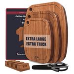 ZVP Extra Thick Bamboo Cutting Board for Kitchen 5 Pieces, Extra Large Wood Chopping Board Set with Multifunctional Kitchen Scissors, Storage Holder, for Meat Cheese and Vegetables, Walnut Brown