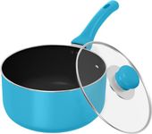 Utopia Kitchen Nonstick Saucepan with Detachable handle & Glass Lid (1, Turquoise - Black, 2 QT)