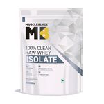 MuscleBlaze 100% Clean Raw Whey Protein Isolate (Unflavoured, 1kg) | 27g Protein per Scoop | Easy to Digest