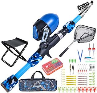 CODEK Kids Fishing Pole Set Portable Telescopic Kids Fishing Rods with Collasible Chair Fishing Net Carrier Bag and Full Kits for Boys and GirlsBeginner and Youth 170cm/5.6ft (Blue)