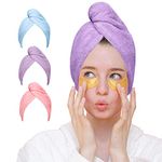 Good Nite 3 Pack Microfibre Hair Towel Wrap Super Absorbent Drying Hair Turban Towels with Buttons Towels for Women Girl Adult Long Curly Wet Hair (Pink|Purple|Gray)