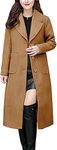 chouyatou Women's Big Notch Lapel Single Breasted Mid-Long Wool Blend Coat, Camel, Medium